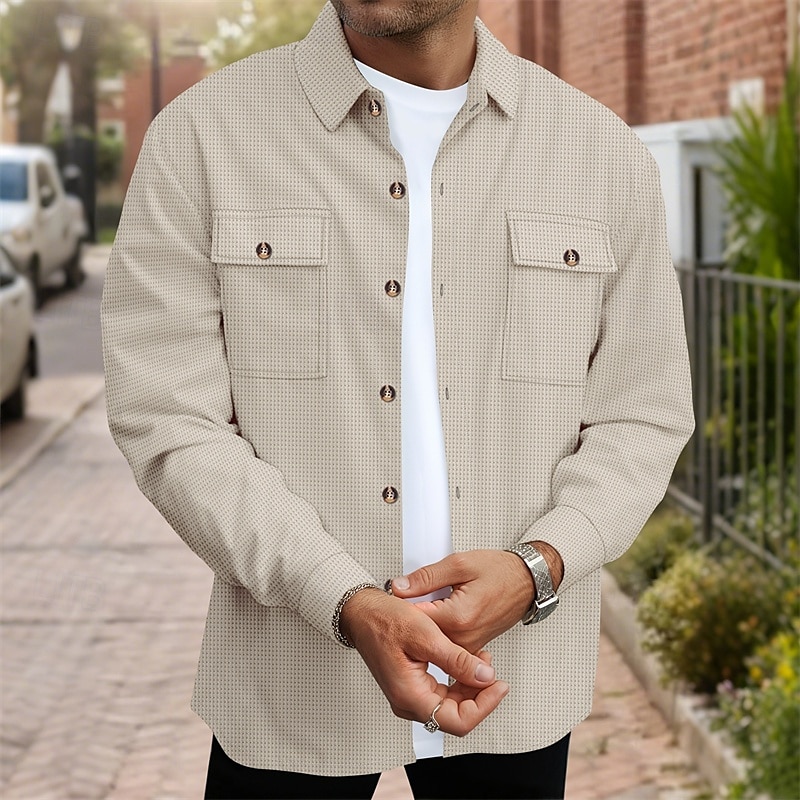 Homme Veste Légère Veste gaufrée Veste Décontractée Vacances Quotidien Respirant Avec Poches Printemps Automne Uni Mode Classique Revers Régulier Noir Blanche Vin Vert foncé Kaki Veste de 2025 ? $26.99 –P1