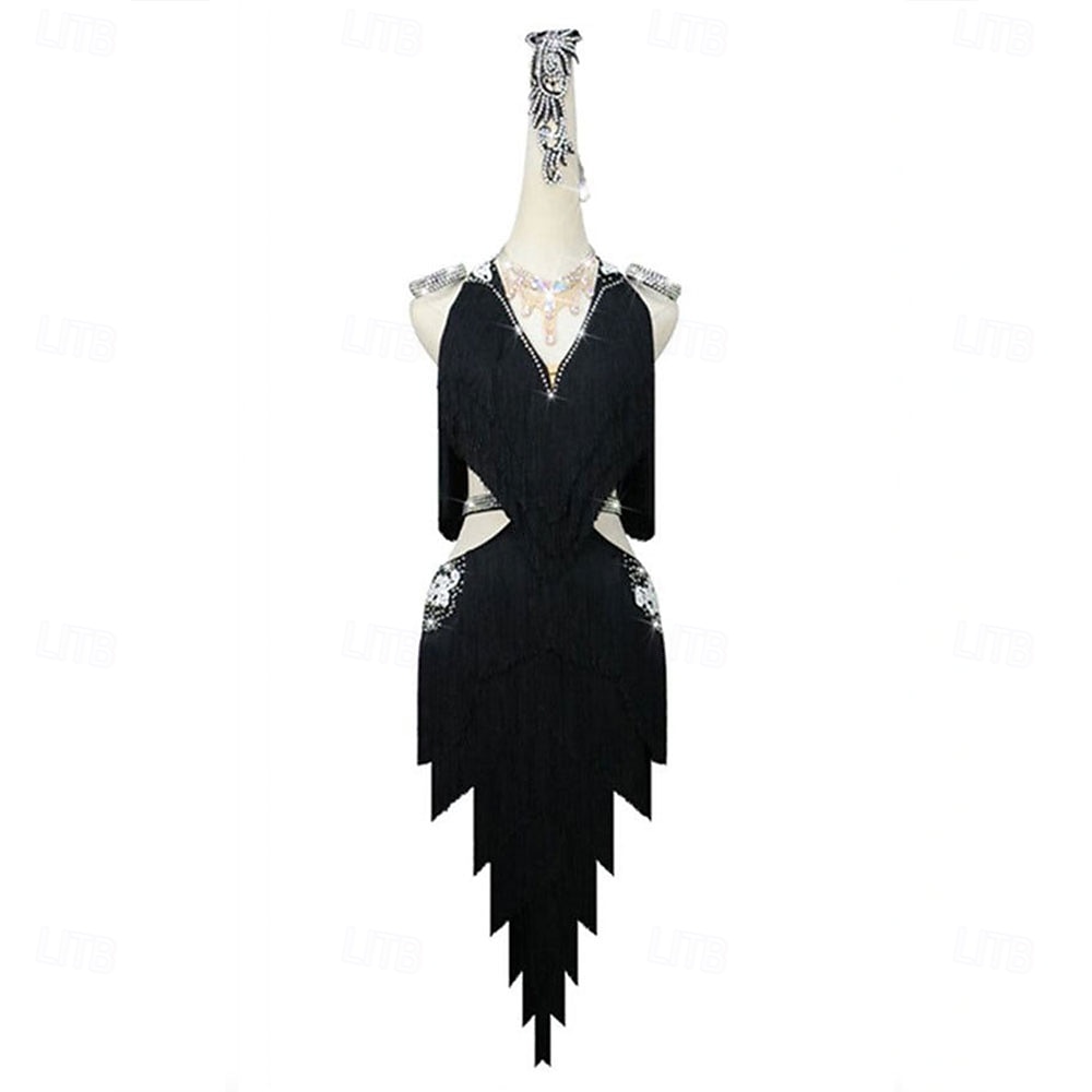 Robe de danse latine glamour à franges pour femme – Costume à franges scintillantes, idéal pour le cha-cha et la rumba &spectacle de salle de bal de 2025 ? $212.99 –P11