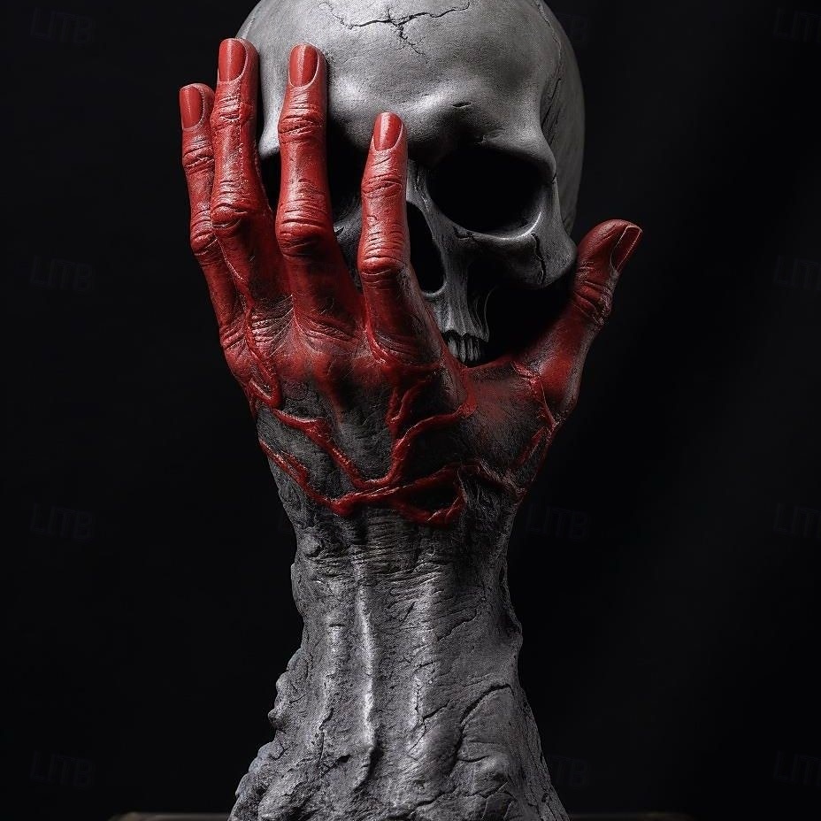 Pryskyřičná socha hlavy lebky, ruční pryskyřičná kostra, řemeslná gotická dekorace, hrozná halloweenská kostra lebky, realistický model lebky z lidských kostí pro strašidelný dům 2025 - $27.99 –P1