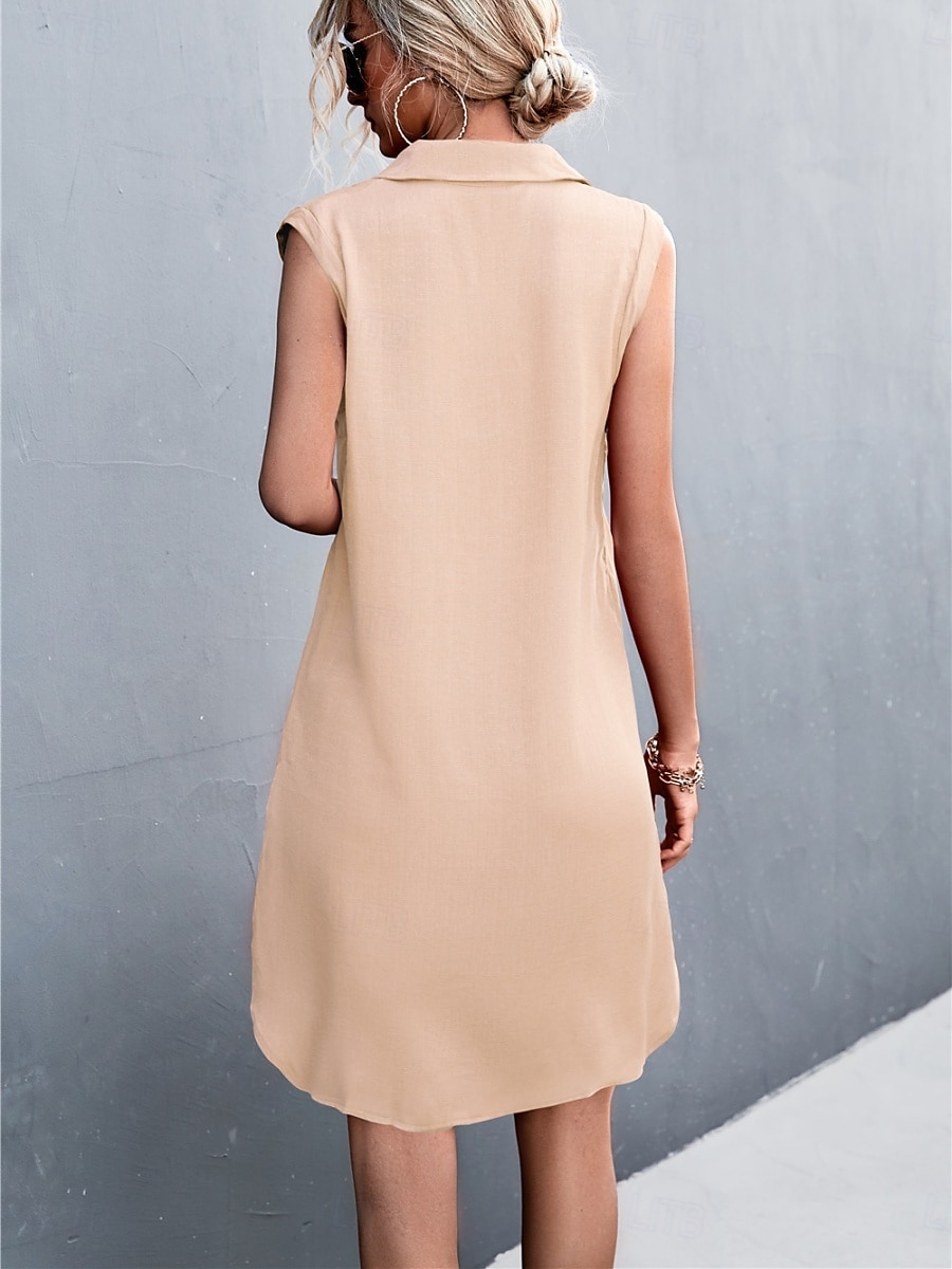 Damen Minikleid Sommerkleid Lässig Täglich Normale Passform Einfarbig Ärmellos Hemdkragen Armeegrün Schwarz Rote Beige Sommer 2025 - $23.99 –P7