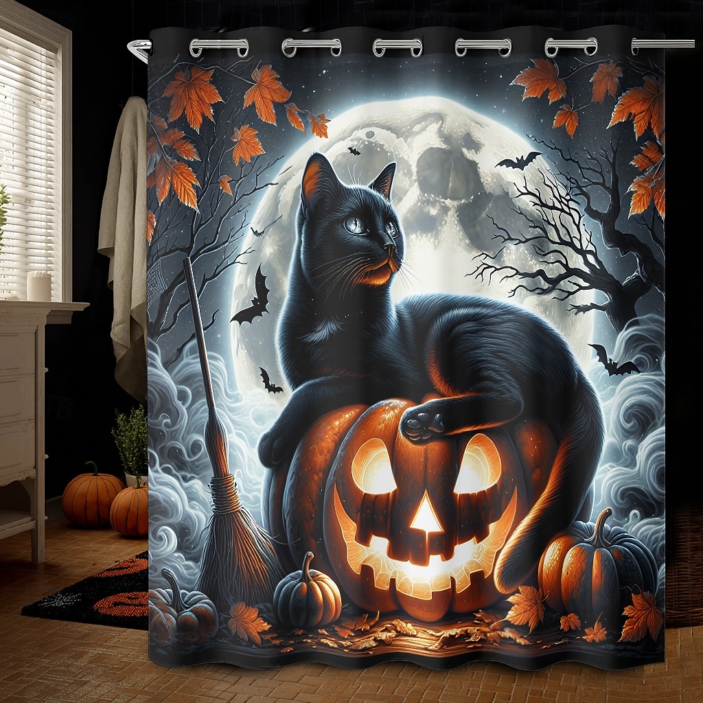 Halloweenský sprchový závěs s háčky, polyesterový, pratelný, voděodolný, vzorovaný, koupelnová vana, dekorace 2025 - $21.99 –P23
