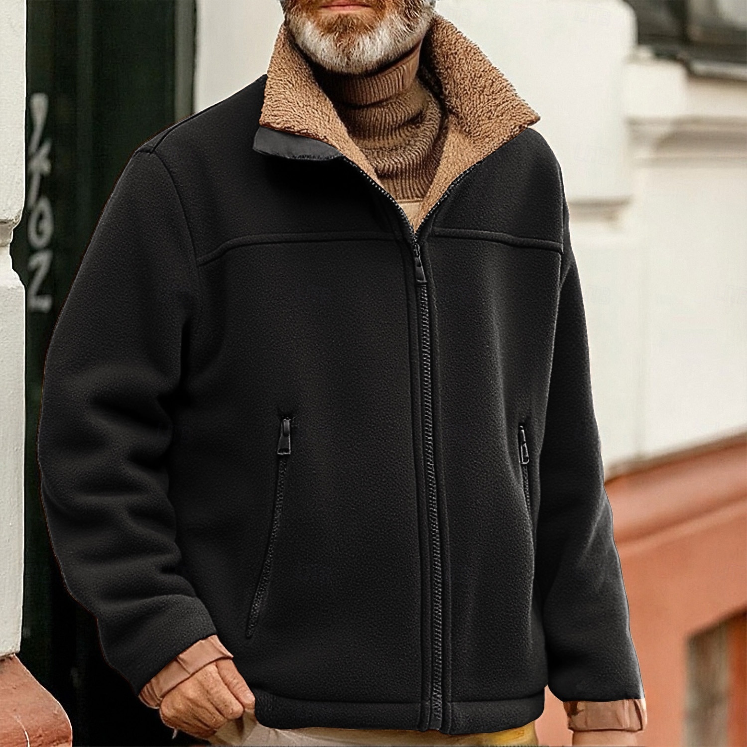 Homens Moletom com zíper Moletom Zip Moletom de lã Casaco de lã Moletom com zíper completo Preto Azul Marron Verde Colarinho Clerical Tecido Zíper Bolsos Desportos e Ar livre Casual Diário Poliéster de 2025 por $36.99 –P1