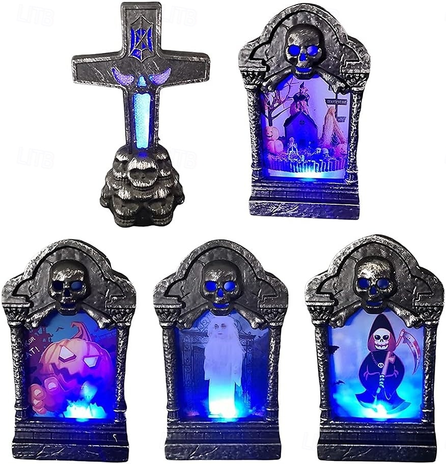 3/6 stk halloween led kirkegård gravsteiner halloween gravstein lys hodeskalle kirkegård lampe halloween dekor halloween hage gravstein skummel hjemsøkt hus dekorasjon 2025 - $11.49 –P2