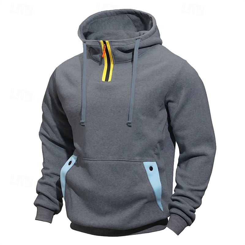Herren Kapuzensweatshirt Viertelreißverschluss Kapuzensweatshirt Schwarz Marineblau Khaki Hellgrau Dunkelgray Mit Kapuze Farbblock Patchwork Tasche Sport & Outdoor Täglich Ferien Polyester Streetwear 2025 - $21.99 –P9