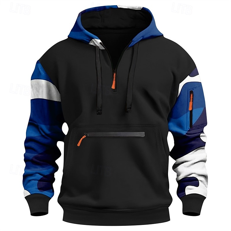 Hombre Sudadera Sudadera con capucha y cremallera de un cuarto Rojo Azul Piscina Naranja Verde Trébol Gris Con Capucha camuflaje Retazos Bolsillo Deporte Diario Festivos Poliéster Ropa de calle 2025 - $26.99 –P4