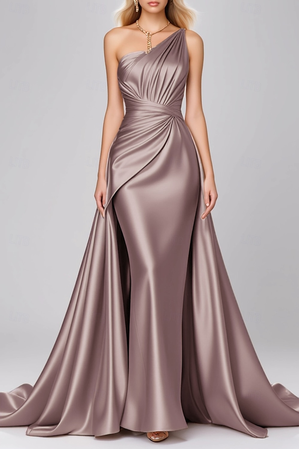Robe de soirée sirène rose noire élégante, robe formelle pour invité de mariage, longueur au sol, sans manches, asymétrique, robe rose en satin extensible avec plis, 2025 de 2025 ? $142.99 –P1