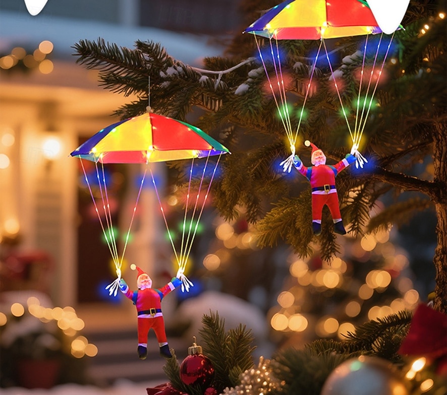 1 kpl jouluinen joulupukin laskuvarjohyppyriipus riippuvalaisin, nahkalankavalaisin, sisä- ja ulkokäyttöön tarkoitettu joulutunnelmavalaisin, aurinko-/AAA-paristokotelo/USB-virtalähde 2026 - $26.99 –P13