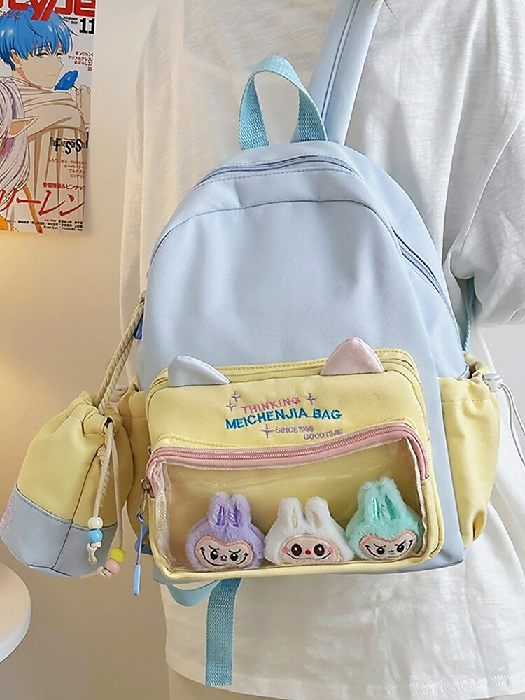 Sac à dos kawaii pour enfant avec oreilles de chat et pochette à cordon – cartable pastel grande capacité pour filles et adolescentes de 2025 ? $19.99 –P4