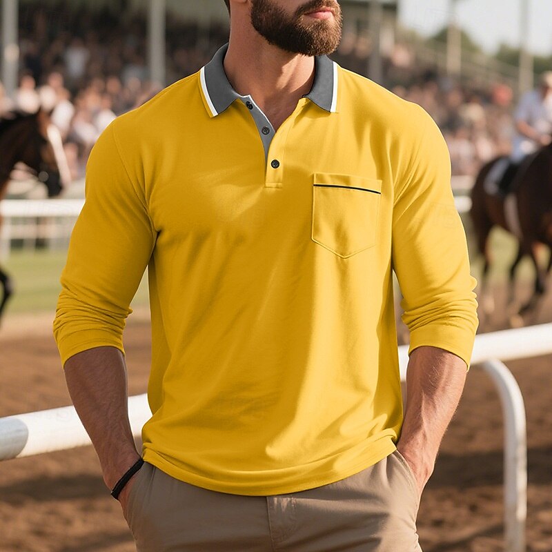 Herren Golfshirt Golf Poloshirts Arbeit Lässig Revers Kurzarm Basic Modern Farbblock Knöpfe Frühling Herbst Normale Passform Aprikose Schwarz Weiß Gelb Rote Marineblau Golfshirt 2025 - $18.99 –P16