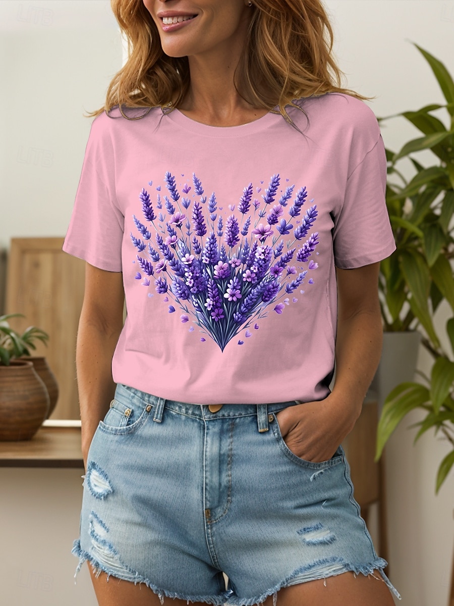 Pentru femei Tricou Inimă Floral Grafic Epocă Stilat Clasic Manșon scurt Stil Nautic Rotund Topuri obișnuite Zilnic Ieșire Sfârșit de săptămână Imprimeu Negru Alb Galben Roz Îmbujorat Albastru piscină 2025 - $19.99 –P6