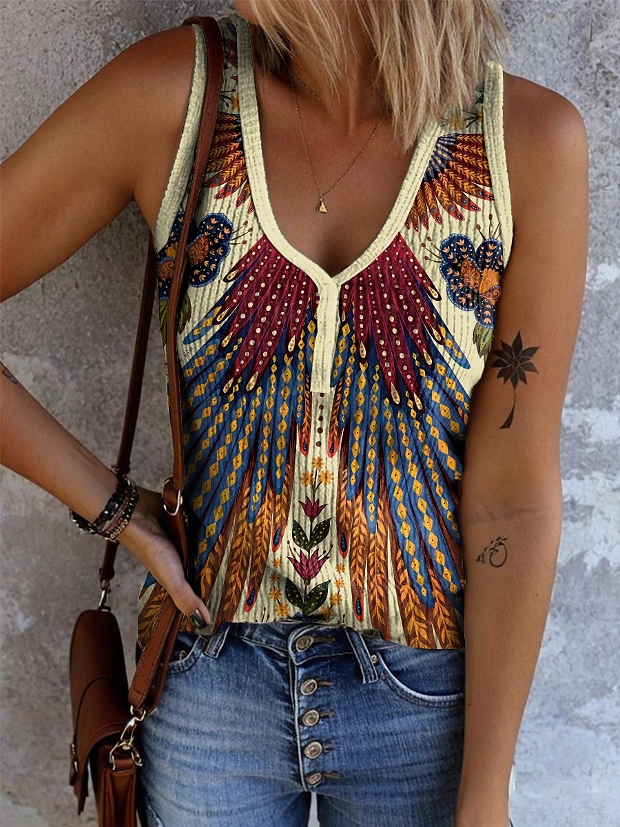 Per donna Canotta a canotta Grafico Geometrico Astratto Bohemien Vintage Elegante Senza Maniche Scollo a V Top Regolari Quotidiano Stampato Bianco Giallo Rosso Blu Arancione Estate Primavera del 2025 a $17.99 –P8