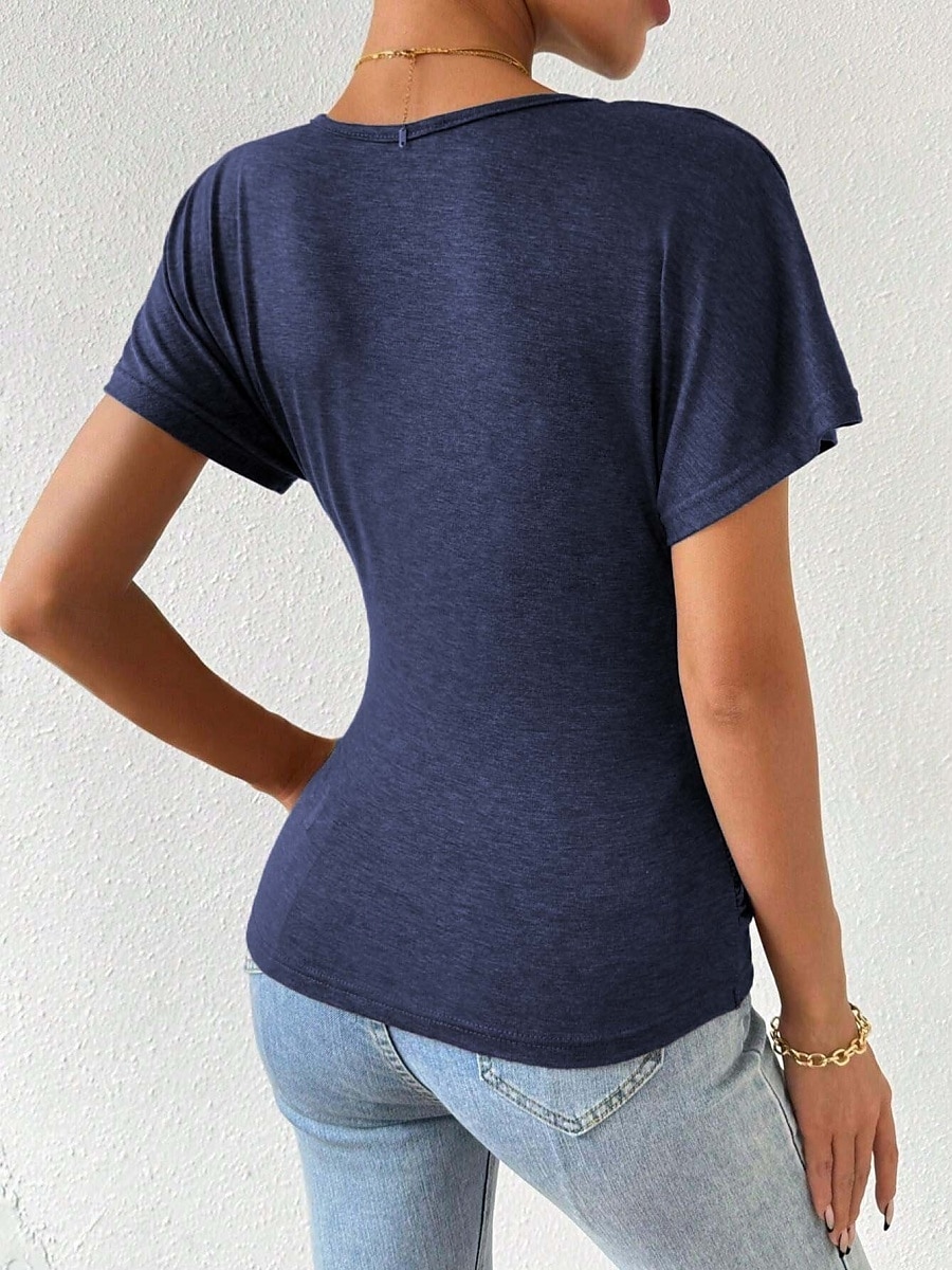 Dames Zomer tops Effen Stijlvol Modern Korte mouw V-hals Normale tops Dagelijks Feestdagen Met ruches blauw Grijs Zomer 2025 - $21.99 –P12