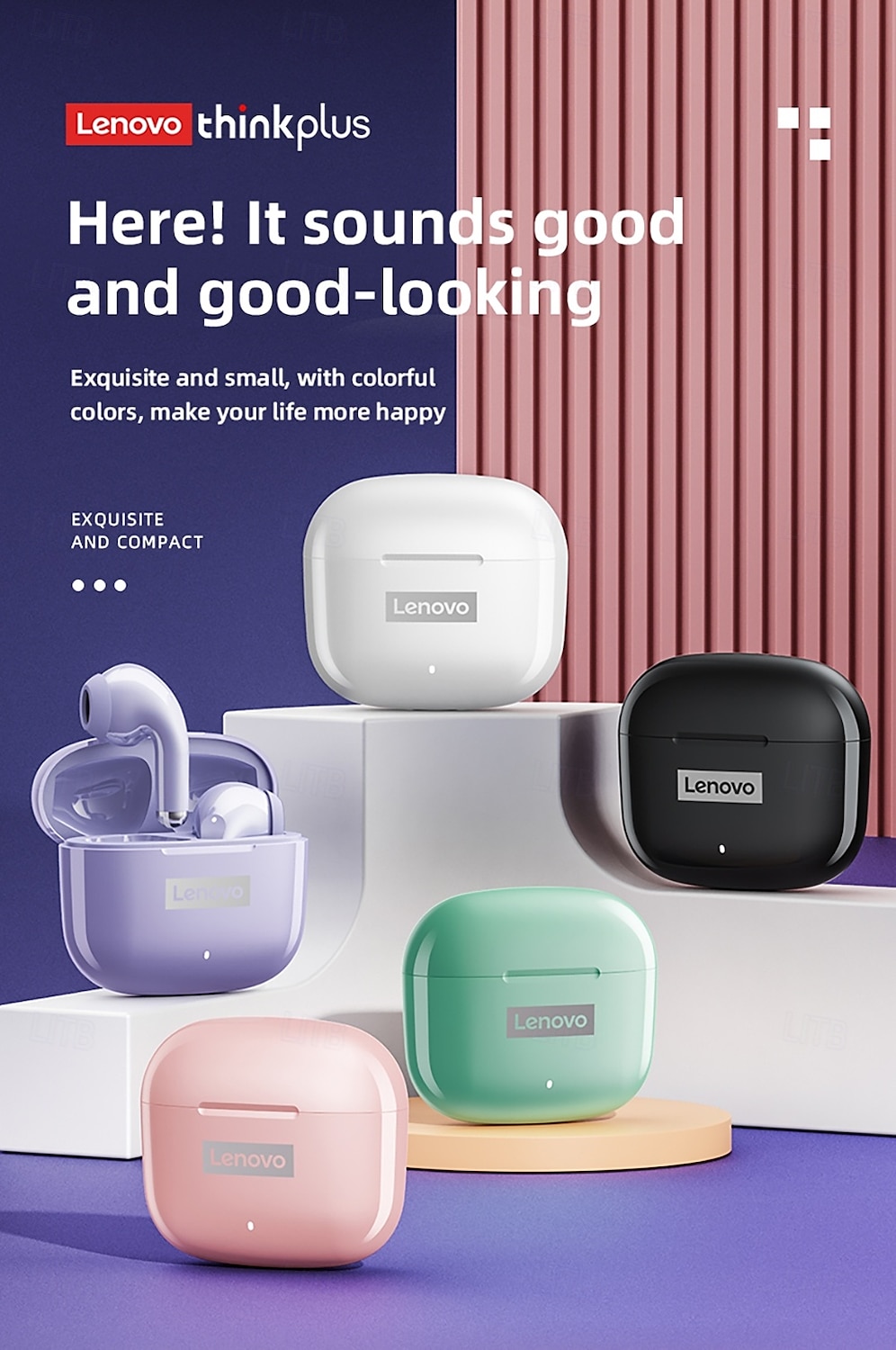 2025年 Lenovo LP40 完全ワイヤレスヘッドホン TWS イヤホン Bluetooth 5.1 ステレオ 充電ボックス付き Apple、Samsung、Huawei、Xiaomi、Mi 対応 自動ペアリング 日常使用 旅行 アウトドア 携帯電話  コレクション – $23.99 –P2
