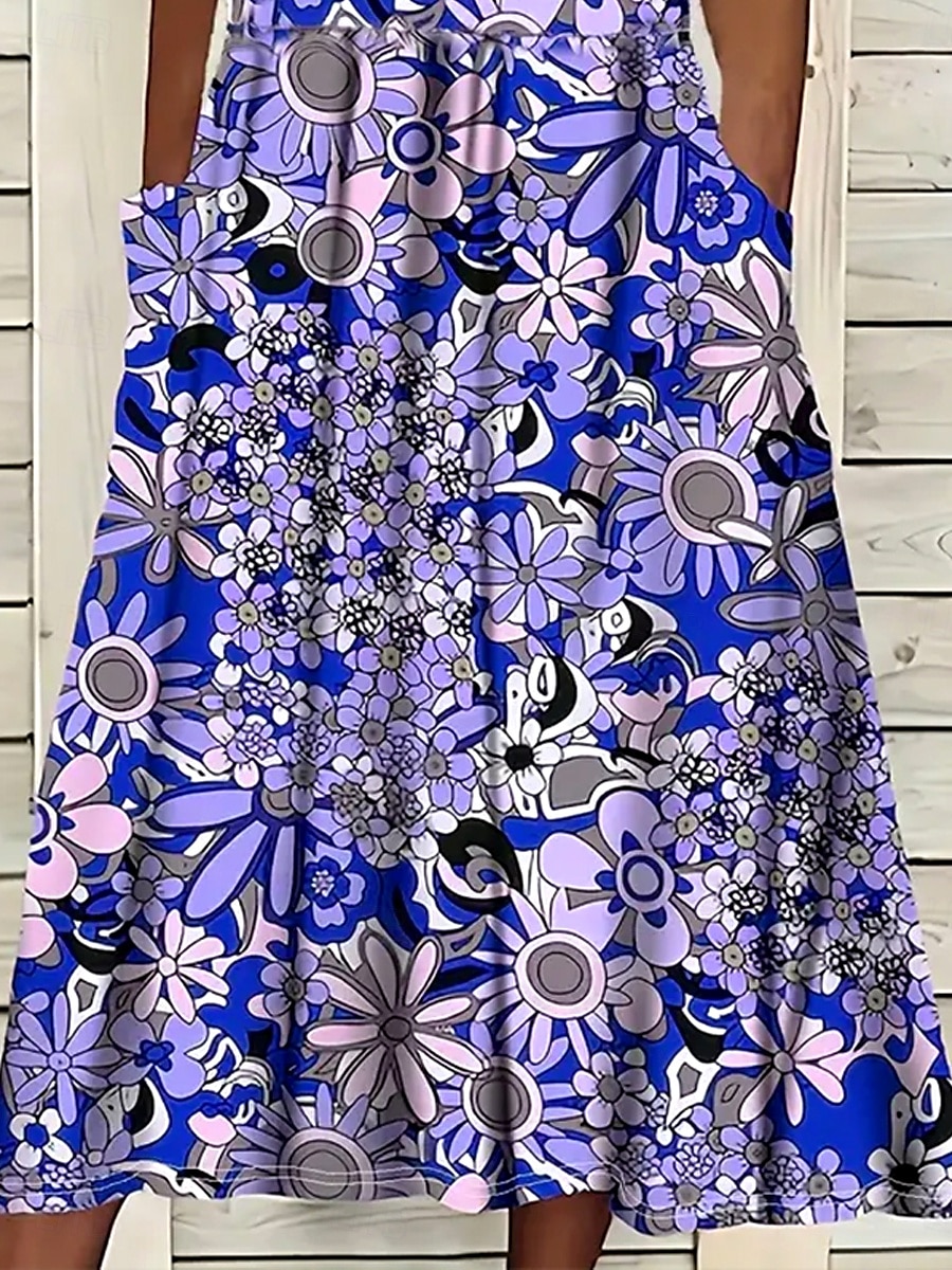 Damen Midikleid Freizeitkleid Sommerkleid Shiftkleid A Linie Kleid Urlaub Lässig Normale Passform Blumen Grafik Halbarm Einkerbiger Ausschnitt Purpur Sommer Herbst 2025 - $38.99 –P3