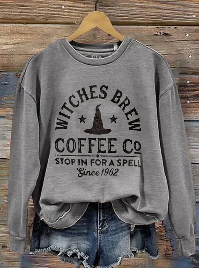 Femmes Sweatshirt Pull Graphique Crâne Sorcière Mode Occasionnel manche longue Col ras du cou Col rond Hauts Réguliers Rue Tenue Quotidienne Occasionnel Imprimé Vert herbe Noir Blanche Bleu Orange de 2025 ? $24.99 –P8