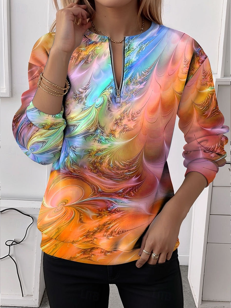 Dame Quarter Zipper Sweater Grafisk Abstrakt Casual Langermet Crew Neck Vanlige Topper Gate Hverdagsbruk Casual Halvtrykk Blå Lilla Orange Grønn Høst Vinter 2025 - $27.99 –P3