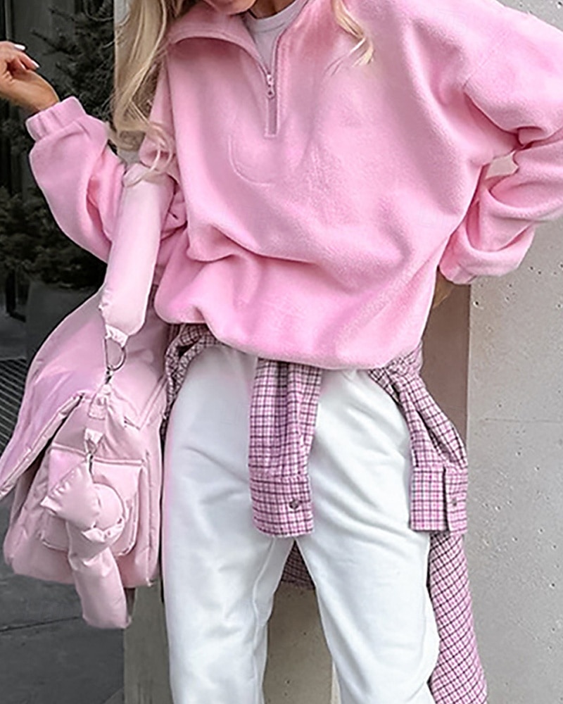 Damskie Pullover Plemienny Moda miejska Codzienny Wygodny Długi rękaw Wysoki Zwykłe topy Ulica Święto Wyjściowe Nadruk Quarter Zip Rumiany róż Jesień 2025 - €28.99 –P4