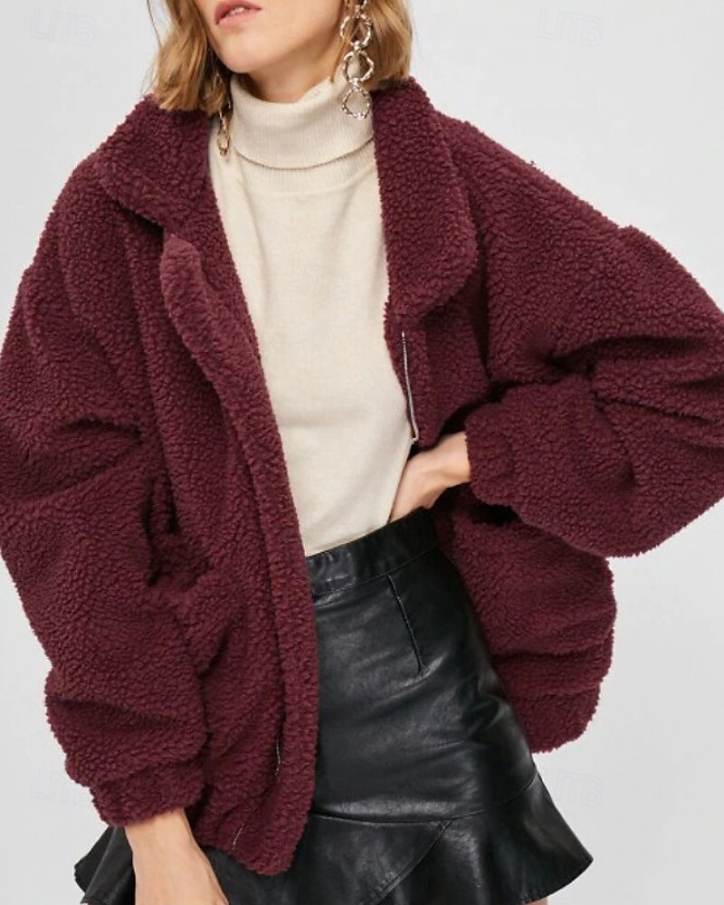 Femmes Sweats zippés Uni Occasionnel manche longue Col roulé Hauts Réguliers Rue Fête Sortir Fermeture éclair Avec Poches Noir Blanche Rouge Kaki Automne Hiver de 2025 ? $24.99 –P7