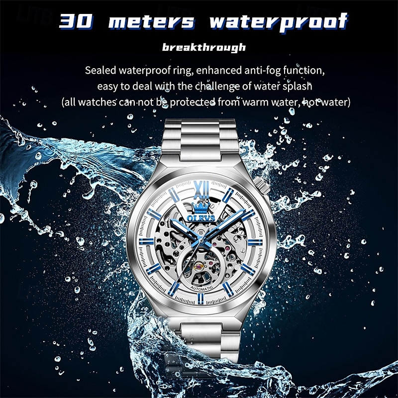 The New Olevs Brand Skeletonized Men'S Business Watch Waterproof Luminous Fashionable And Trendy Fully Automatic Mechanical Watch Casual Sports Men'S Wristwatch 2025 - $77.99 –P9