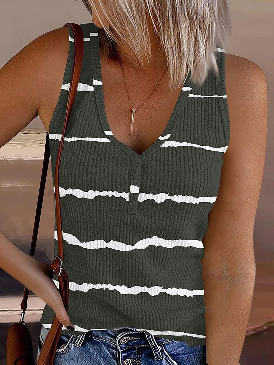 Women's Camisole Tank Top Graphic Striped Vintage Stylish Casual Sleeveless Sleeveless V Neck Regular Tops Daily Print Pink Army Green Blue Summer Spring 2025 - $17.99 –P3