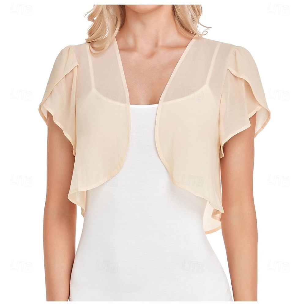 Kvinnenes Innpakningskjole Elegant Solbeskyttelse Kortermet Chiffon Bryllup Innpakninger med Ren Farge Bryllup Sommer 2025 - $21.99 –P16