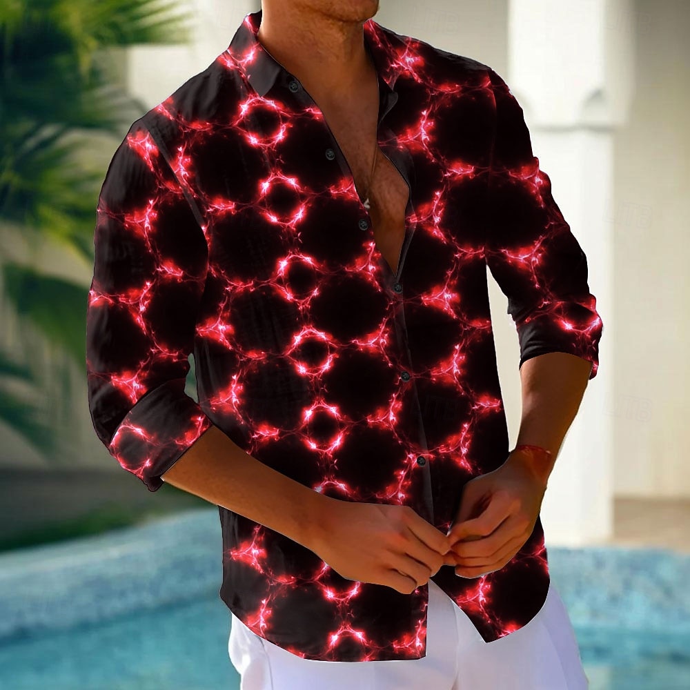 Herren Geometrisch Karo / Karomuster Neonleuchten Hemd Knopfhemd Lässiges Hemd Langarm Modisch lässig Urlaub Täglich Streetwear Sommer Frühling Umlegekragen 3D-Druck Hemden mit Kragen Rote Blau 2026 - $27.99 –P5
