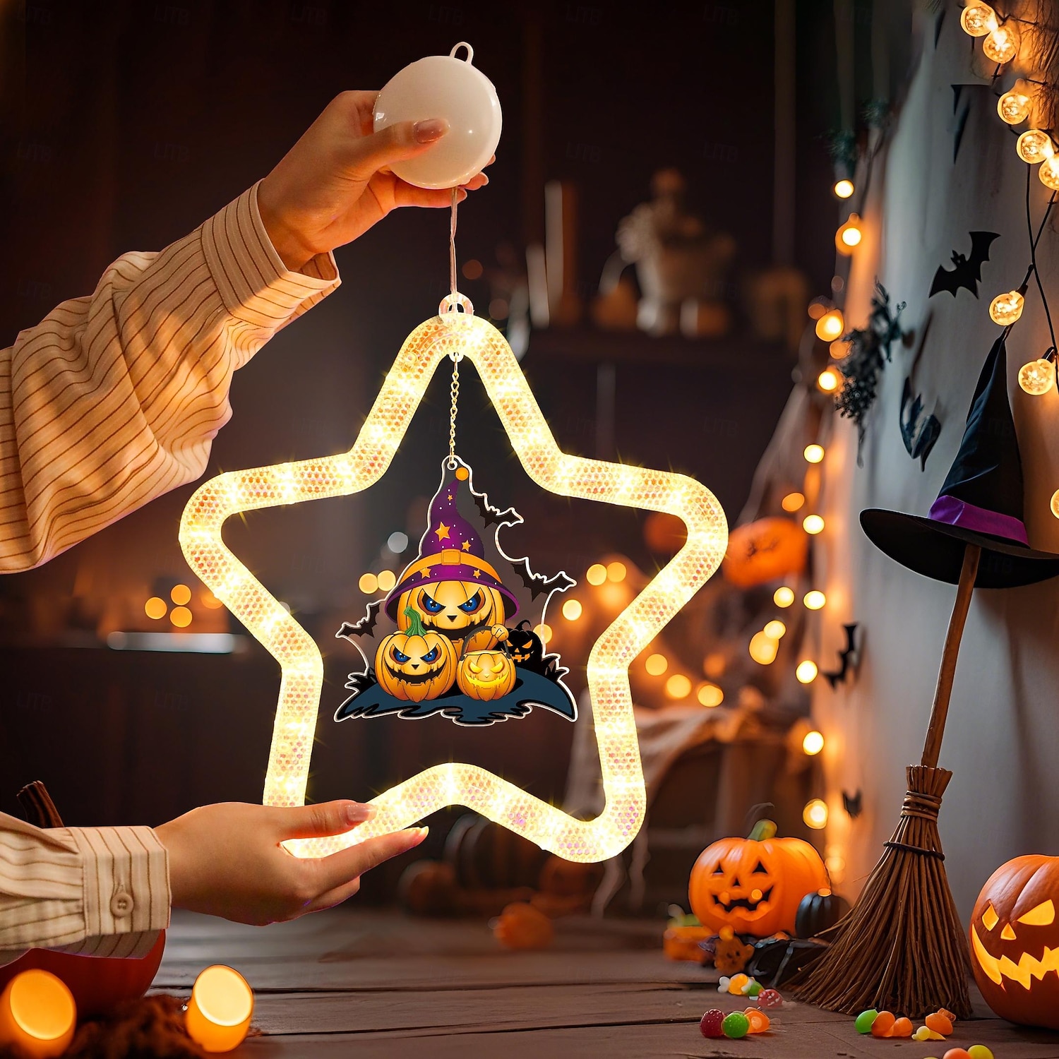 1 ks 27,6 cm halloween netopýr duch čaroděj klobouk dýně černá kočka netopýr přísavka led přísavka okenní světlo párty okno vnitřní atmosféra dekorativní světlo aaa baterie box teplé světlo běžící 2025 - $15.99 –P19