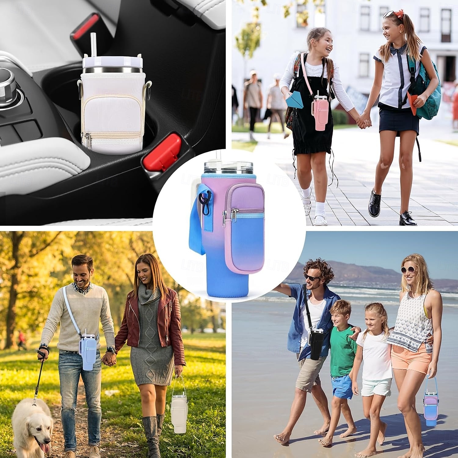 Borsa porta borraccia per bicchiere Stanley da 40 once con tasca per telefono, porta borraccia in neoprene con tracolla &cinturino portatile accessori Stanley Cup del 2025 a $16.99 –P4