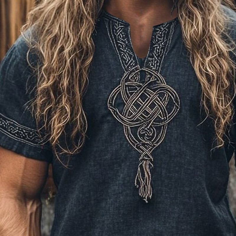 Herren Hemd Freizeithemd Wikinger Urlaub Hawaiianisch Dunkelblau Kurzarm V Ausschnitt Sommer Frühling Bekleidung Ethnisch & Religiös 2025 - $23.99 –P2