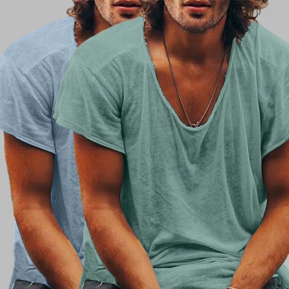 Herren T Shirt Lässiger Stil Bambus-T-Shirt Kurzarm Rundhalsausschnitt Frühling & Sommer Ganzjahres Einfach Mode Lässig Bequem 2 teilig 2 Packungen Rohkante Straße Lässig Ferien Blau / Grün Schwarz 2025 - $21.99 –P11