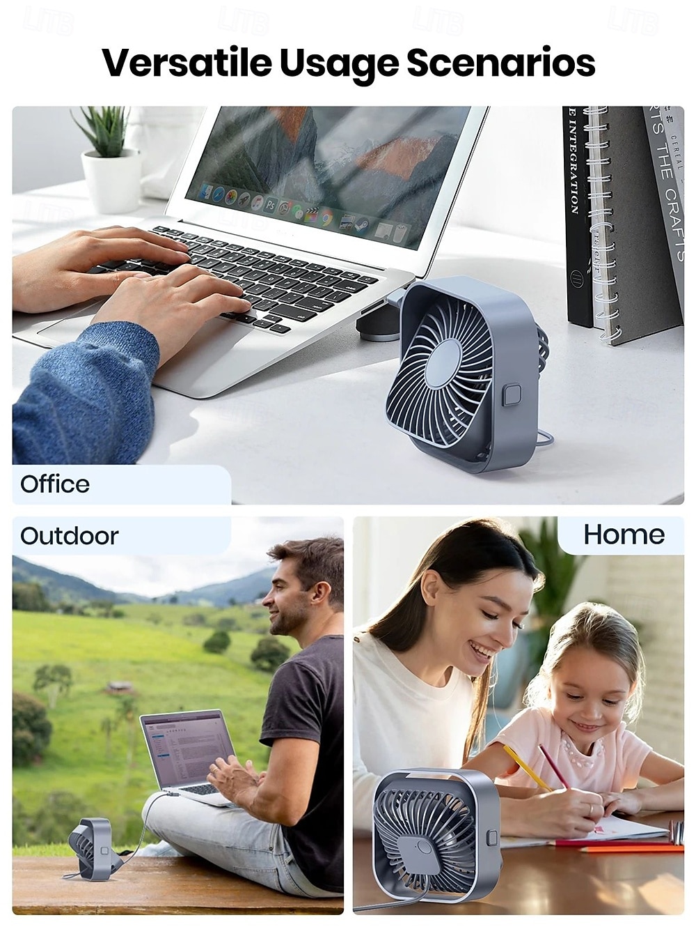 TOPK Mini Portable Fan USB Desk Fan Table Strong Airflow &Quiet Operation 3 Speed Wind 360Rotatable Standing fans for room Home 2025 - $21.99 –P7