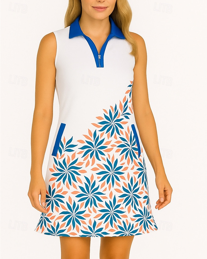 Women's Floral Tennis Dress Golf Dress Sleeveless Dress Sleeveless Zipper UV Protection Elastic Breathable Tennis Golf Badminton Polo Collar Dress White Tennis Clothing 2026 - $26.99 –P1