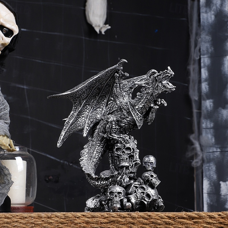 2025年 ハロウィン樹脂フィギュアスケルトン魔法のドラゴン像ゴシック樹脂工芸装飾家庭用ガーデン不気味なファンタジーオーナメントお化け屋敷ホリデーパーティーディスプレイアクセサリー  コレクション – $24.99 –P1