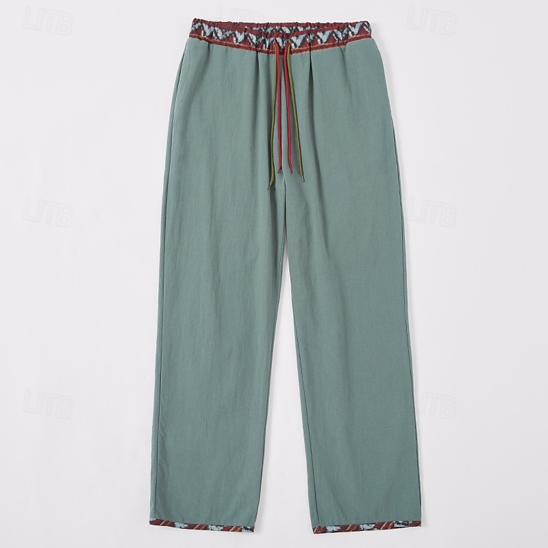 Homens Calças de linho Calças Calça verão Calças de praia Patchwork Com Cordão tecido Tecido Conforto Respirável Comprimento total Casual Diário Feriado Férias Moda Verde de 2025 por $27.99 –P2