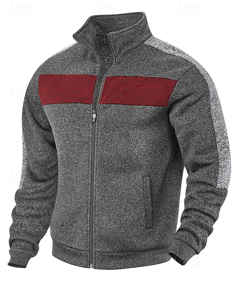 Herren Freizeitjacke Collegejacke Urlaub Täglich Atmungsaktiv Tasche Frühling Herbst Farbblock Mode Klassisch Stehkragen Regulär Schwarz Rote Grün Hellgrau Dunkelgray Jacken 2025 - $36.99 –P18