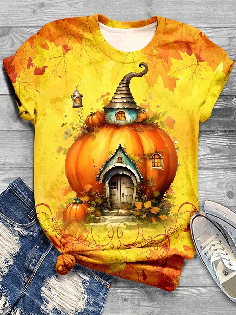 Halloween Pentru femei Tricou Grafic Dovleac Epocă Stilat Clasic Manșon scurt Stil Nautic Topuri obișnuite Zilnic Sfârșit de săptămână Imprimeu Galben Portocaliu Vară Toamnă 2025 - $19.99 –P2