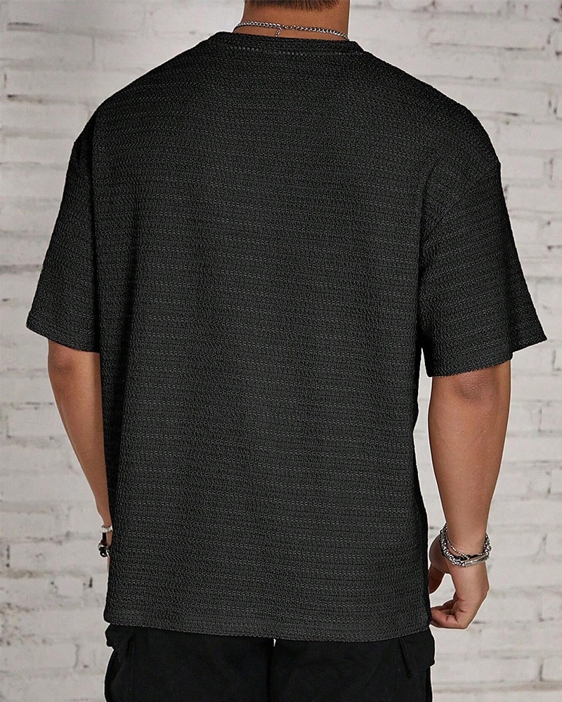 Homme T-shirt Chemise à manches courtes Manche Courte Col ras du cou Été Uni Mode Designer Basique Jacquard Vacances Rue Sortir Noir Blanche Kaki T-shirt haut de gamme pour homme de 2025 ? $14.49 –P12
