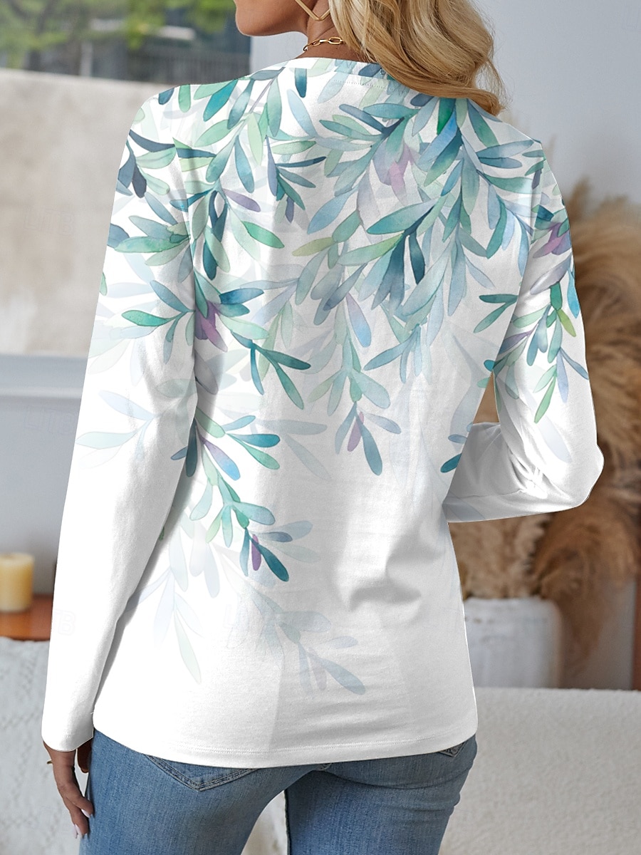 Dámské tričko dlouhý rukáv crew neck dlouhý rukáv tunika grafické geometrické vintage casual běžné topy denní tisk žlutá modrá fialová zelená jaro podzim předpodzim 2026 - $24.99 –P2