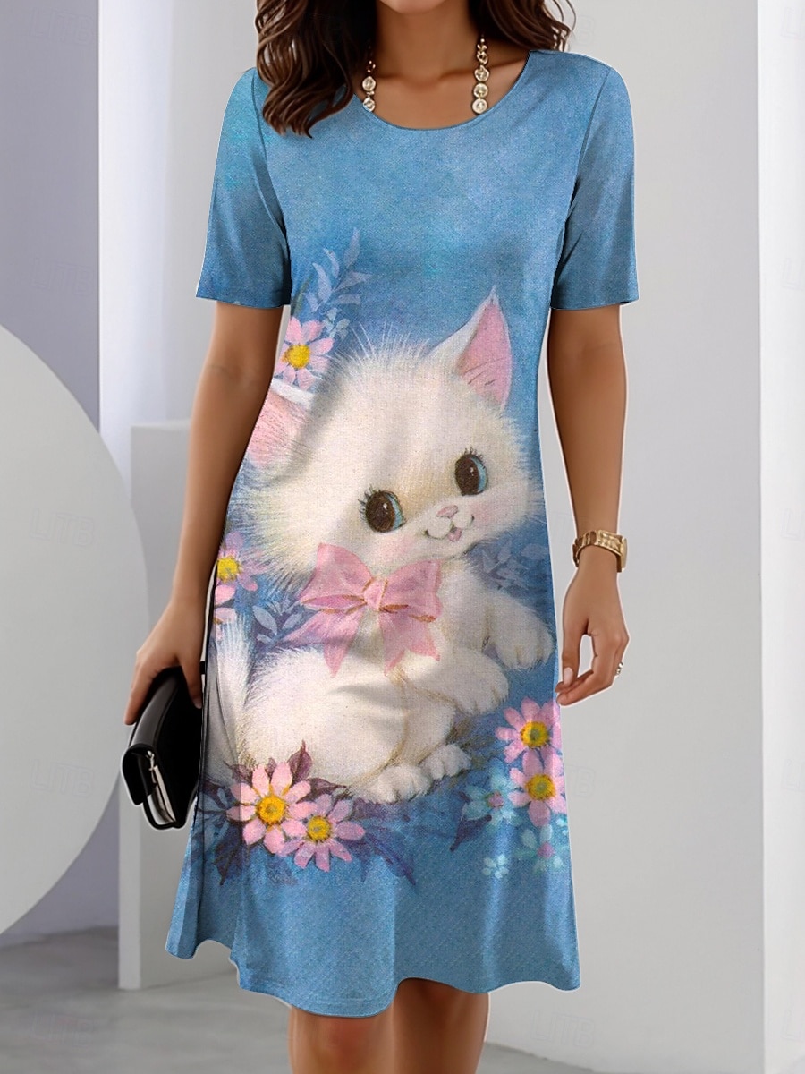 Women's Mini Dress T Shirt Dress Tee Dress Shift Dress Summer Dress Vacation Casual Daily Regular Fit Graphic Animal Cat Short Sleeve Crewneck Yellow Blue Green Summer Spring 2025 - $23.99 –P2