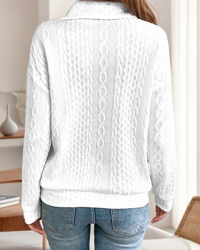 Dame Pullover عادي Gatemote Fritid Behagelig Langermet V-hals Vanlige topper Gate Ferie Ut på byen Halv glidelås Svart Hvit Grå Høst 2025 - $23.99 –P2