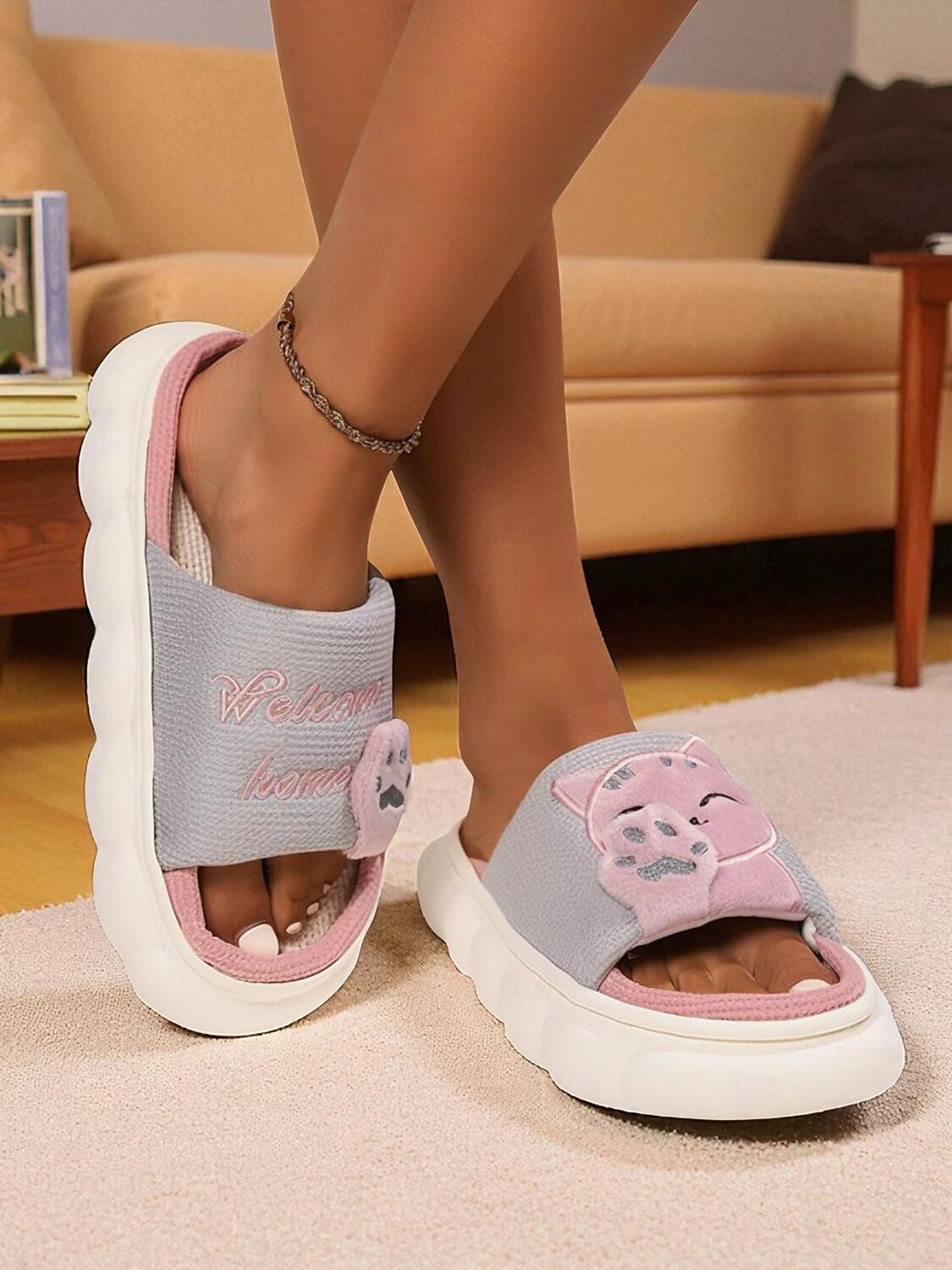 Pantufas femininas estilo cat paw slide – pantufas com solado de espuma macio e aberto para ambientes internos, ideais para a vida no dormitório, relaxamento em casa e noites aconchegantes de 2025 por $14.99 –P4