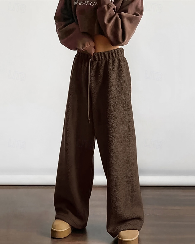 Dam Fleecebyxor Byxor Rak Mode Streetwear Fullängd Hög midja Slät Snörning Elastisk midja Mateial som andas Bekväm Microelastisk Gata Dagliga kläder Utekväll Vit Brun Kaki Höst Vinter Normal 2025 - $32.99 –P6