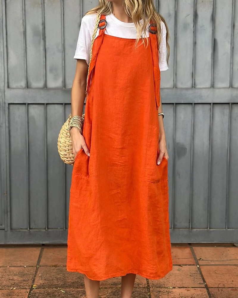 Per donna Abito Midi Abito in cotone e lino Abito Sottoveste Classico Moderno Vacanza Ferie Weekend Vestibilità regolare Semplice Senza Maniche Collo quadrato Nero Bianco Giallo Rosso Estate del 2025 a $25.99 –P1