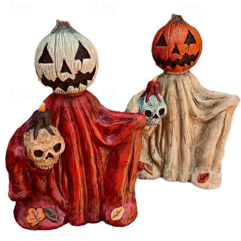 Statuetta in resina raffigurante una zucca di Halloween, decorazione da tavolo a forma di strega con mantello, decorazione spettrale per la casa, per ingresso, mensola, scaffale, esposizione interna del 2025 a $19.49 –P9