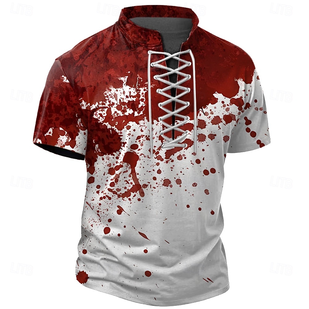 Halloween Men's Blood stains Henley Shirt T shirt Tee Short Sleeve T shirt 3D Print Crew Neck Lace Up Neck Henley Shirt Casual Street Sports Outdoor Casual Red Blue Purple Summer Spring All Seasons 2025 - $18.99 –P1