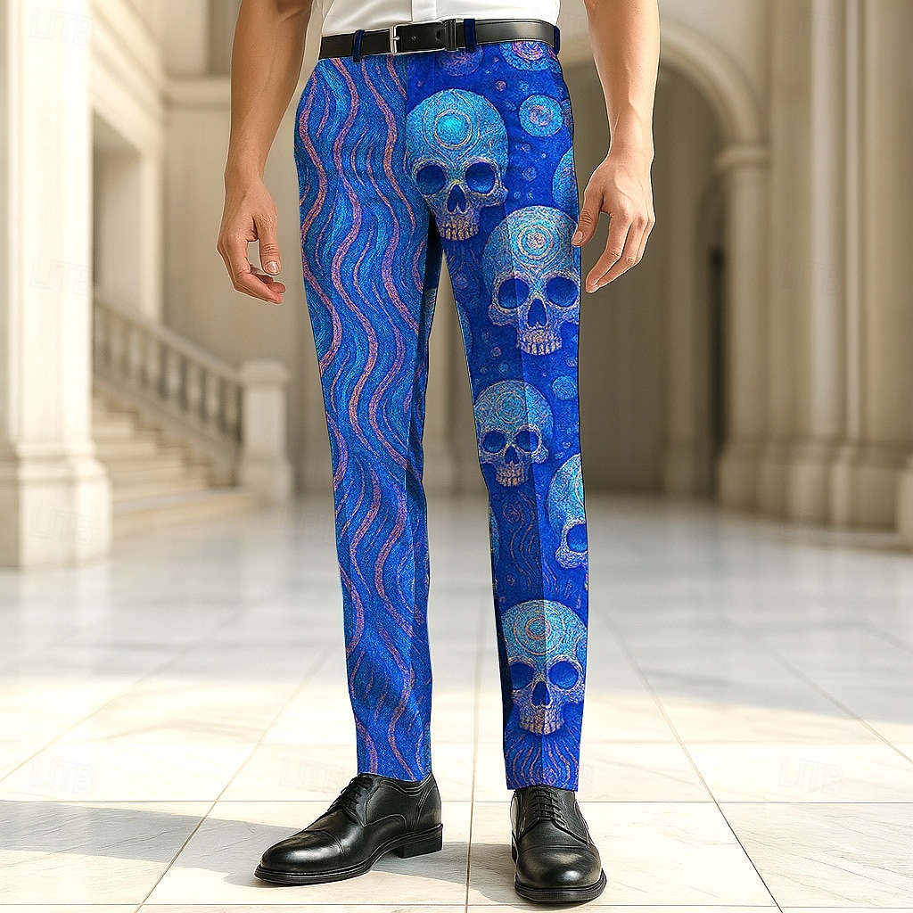 Herren Anzughose Hose Geometrisch Schädel Volle Länge Urlaub Ferien Dark Punk Gothic Blau Dunkelblau Unelastisch 2025 - $29.99 –P2