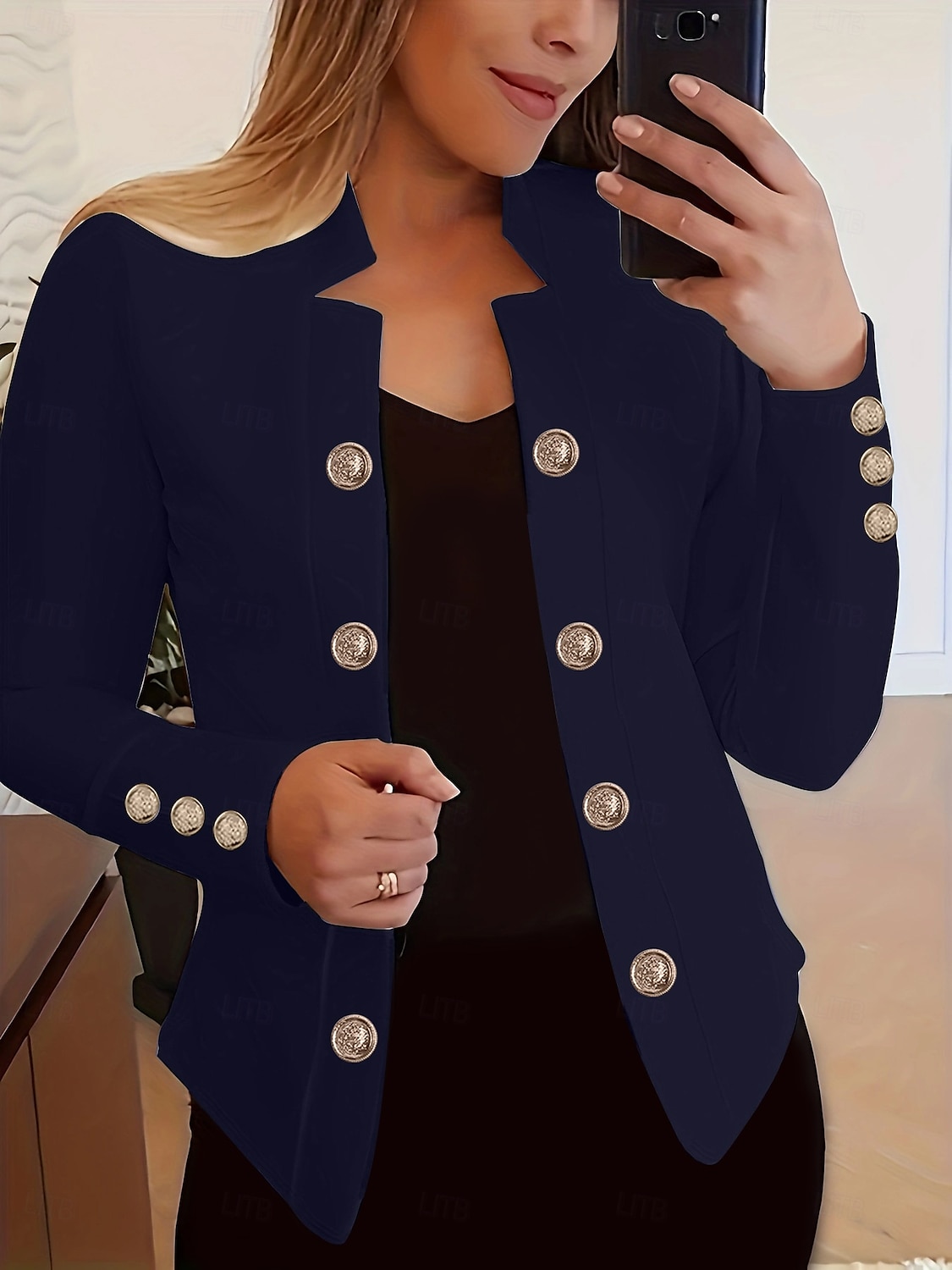 نسائي سترة مريح متنفس Buttons موضة الحديث سهل عمل مناسب للبس اليومي عادية مرتفعة عادي كم طويل ملابس خارجية زهري فاتح أسود أبيض الربيع الخريف 2025 - $23.99 –P6
