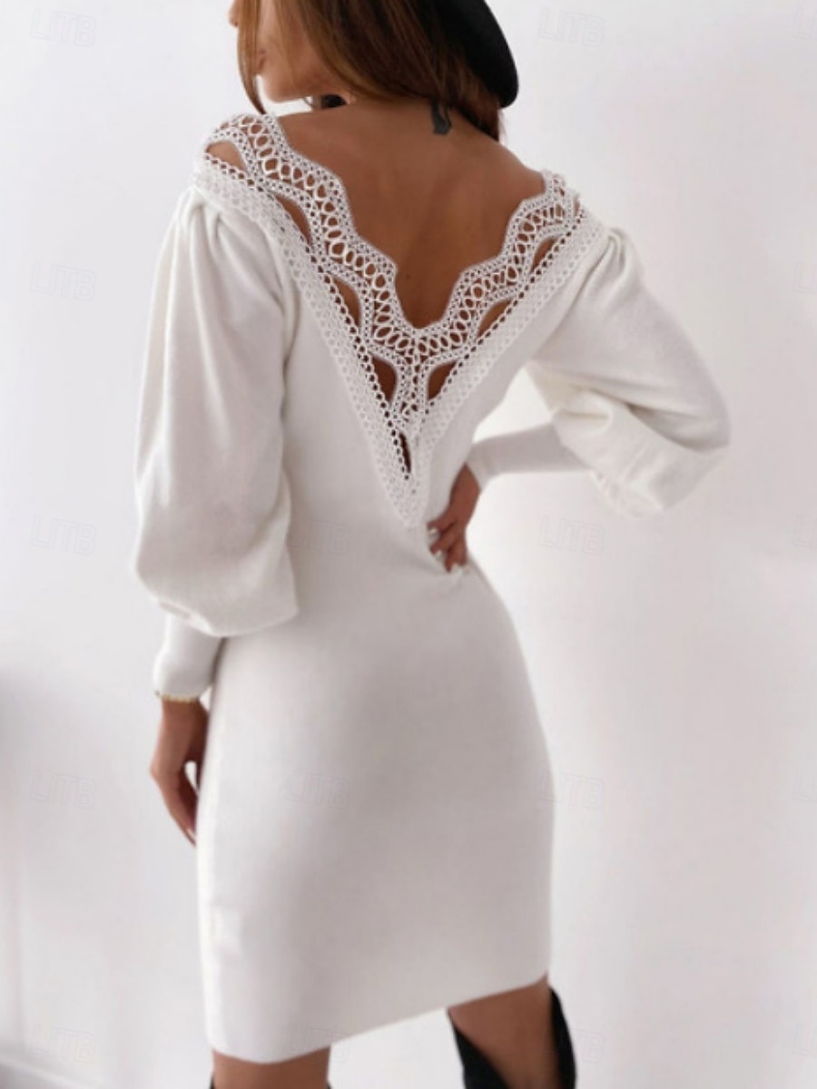 Damen Minikleid Etui-Kleid Lässig Täglich Normale Passform Einfach Langarm V Ausschnitt Schwarz Weiß Frühling Herbst Winter 2025 - $18.99 –P1