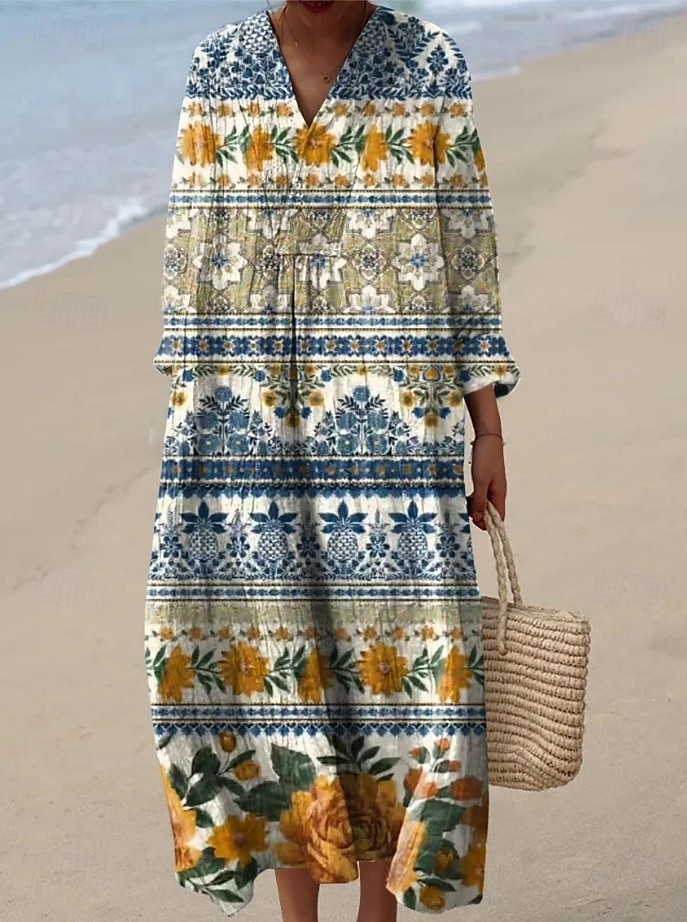 Femmes Robe maxi Robe d'Été Robe trapèze Vacances Occasionnel Sortir Coupe Ample Fleuri Graphique Paisley manche longue Col en V Bleu Ciel Bleu marine Noir Orange Été Printemps Automne de 2025 ? $35.99 –P5