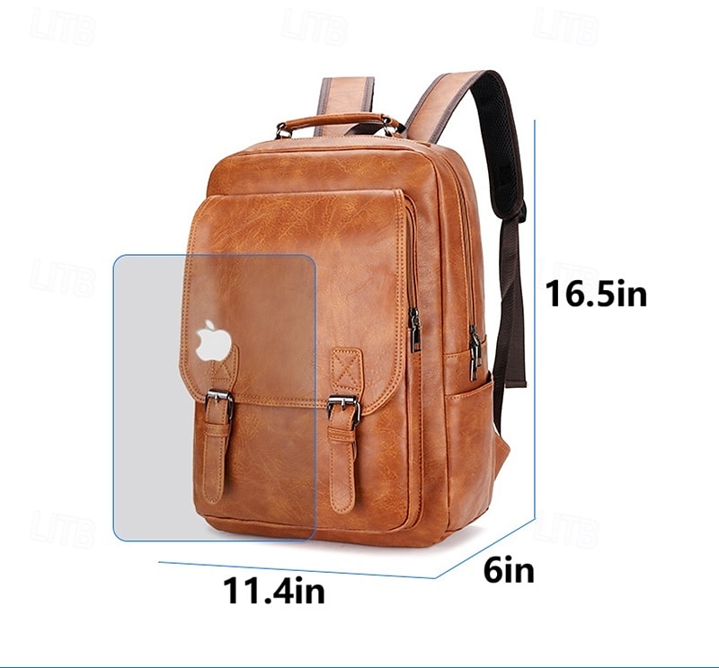 Herren-Rucksack aus Vintage-Kunstleder – Business- und Reisetasche mit großem Fassungsvermögen, Schnallenriemen und Laptopfach 2025 - $34.99 –P3